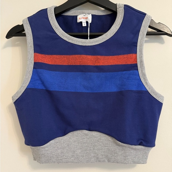 Sundry Open Back Crop Top Navy Stripe Cotton Modal Size Medium NWT - Picture 5 of 8